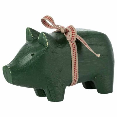 Maileg wooden pig small, dark green